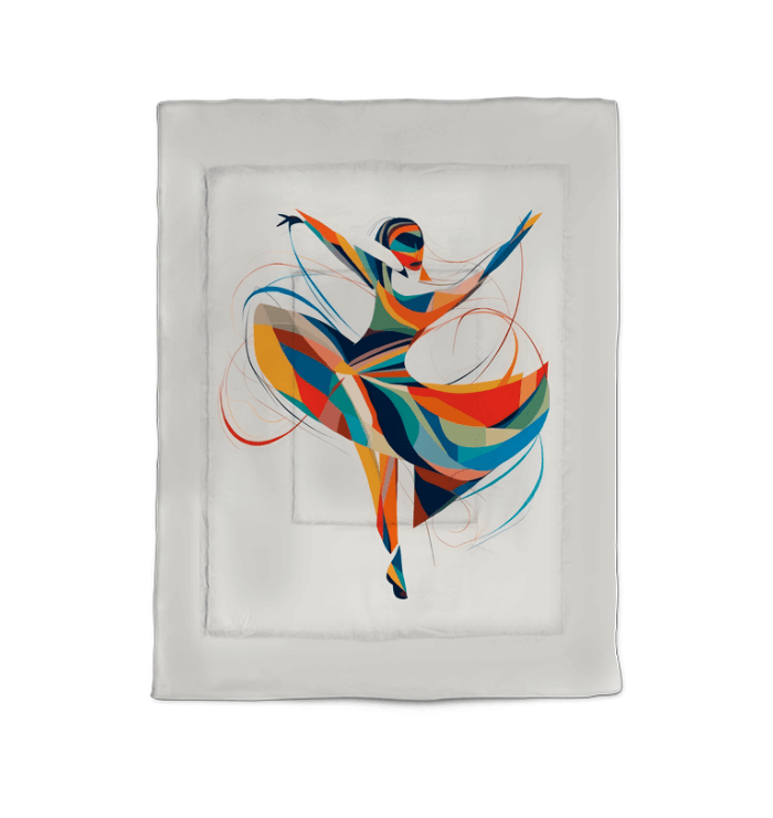 Radiant female dancer illustrated on twin-size comforter, showcasing elegance and comfort.