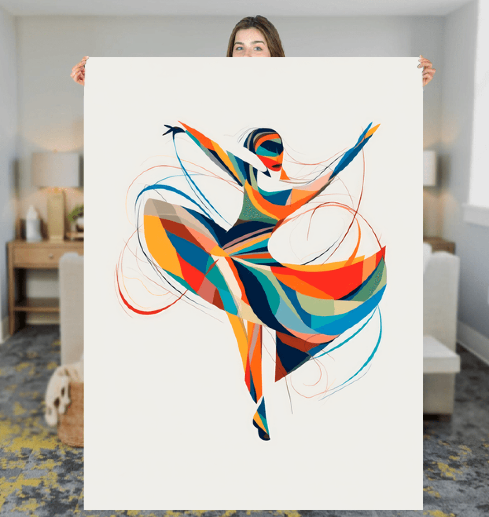 Elegant female dancer silhouette on sherpa blanket design