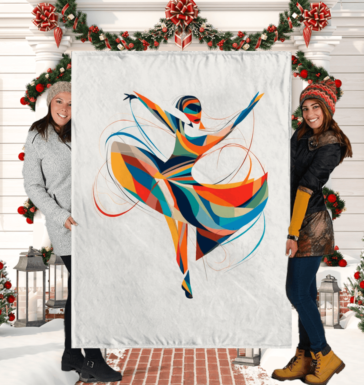 Cozy sherpa blanket with artistic dance elegance theme