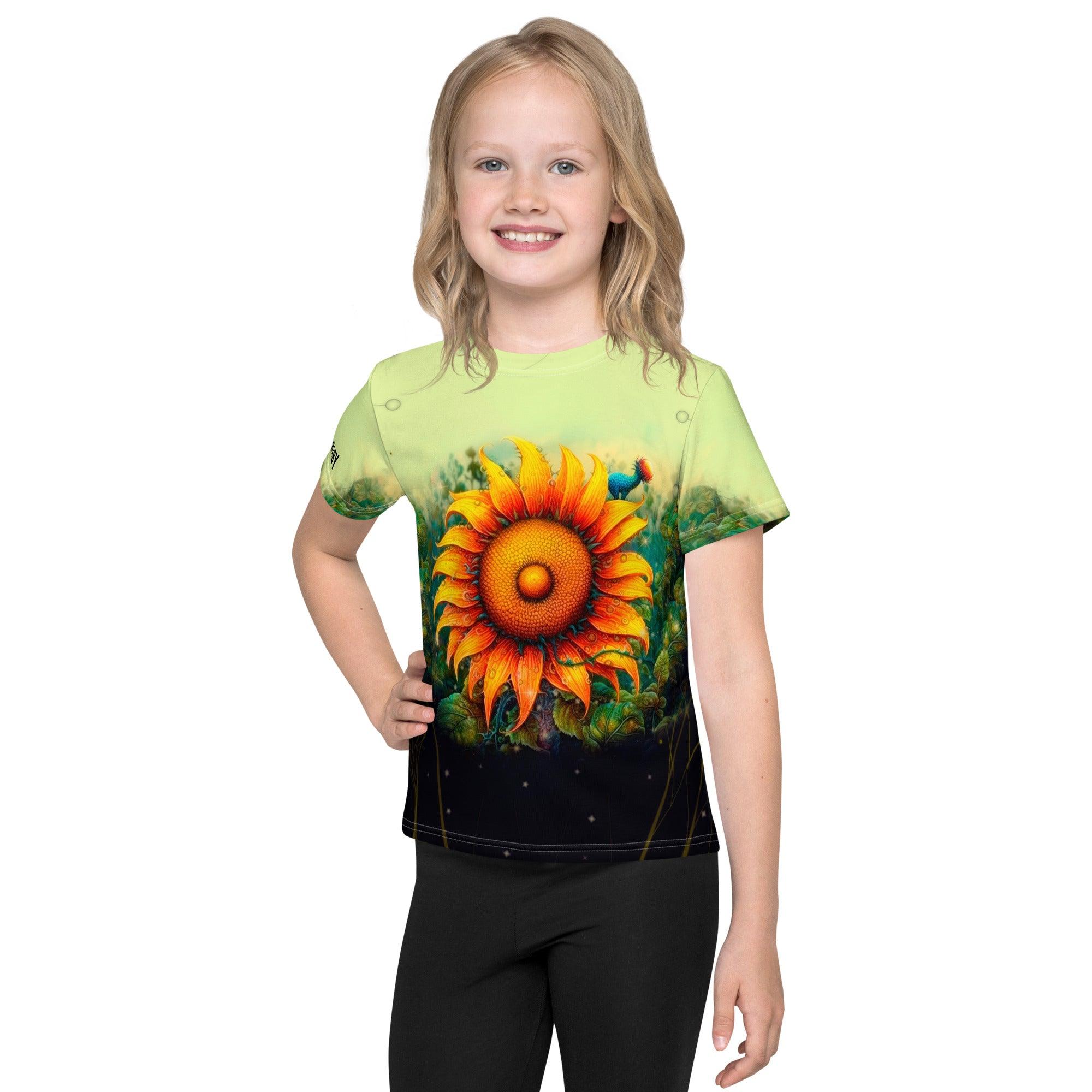 Eco-friendly Radiant Gaze of Nature kids T-shirt on white background.