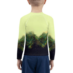 Close-up of Radiant Gaze of Nature Kids Rash Guard material.
