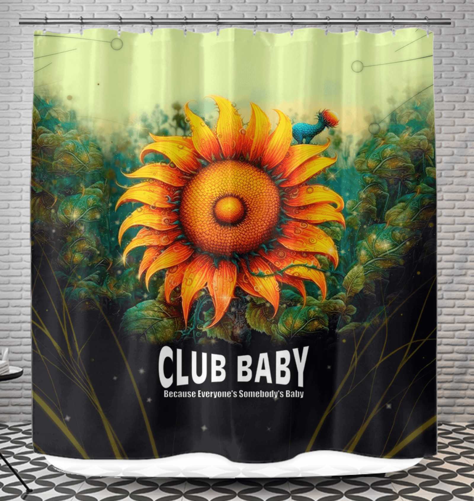 Radiant Gaze of Nature themed shower curtain displaying a serene natural landscape.
