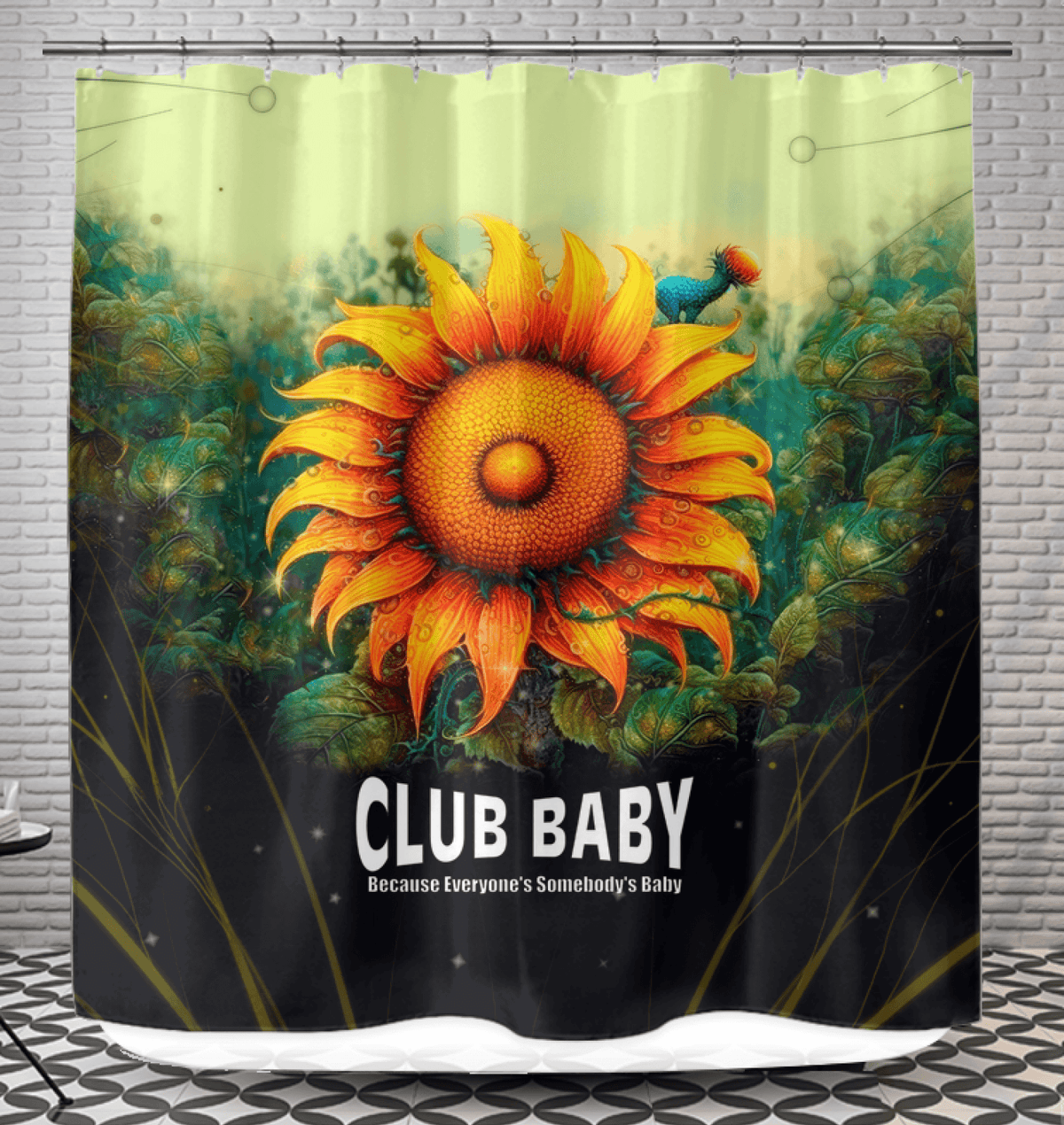 Radiant Gaze of Nature themed shower curtain displaying a serene natural landscape.