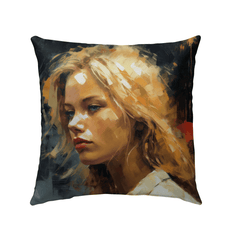 R&B Expressions colorful outdoor pillow on garden bench