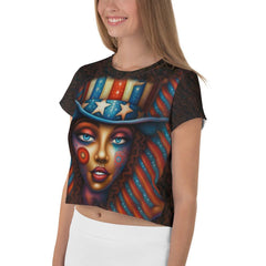 Red, White, and Blue All-Over Print Crop Tee - Beyond T-shirts