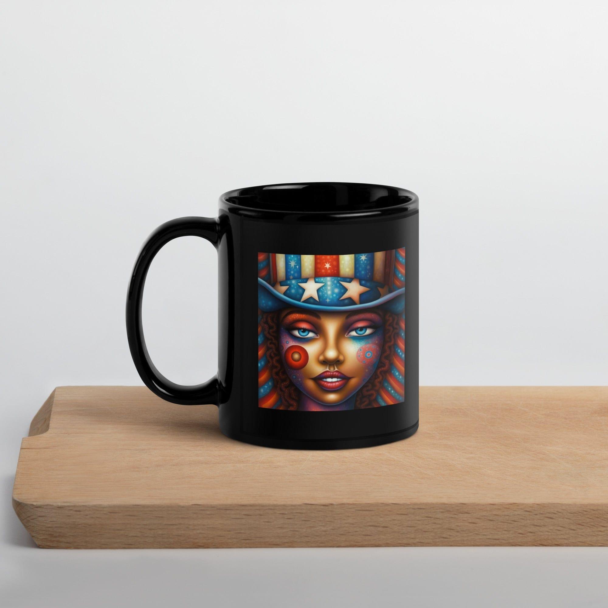 Red, White, And Blue Blaze Black Glossy Mug - Beyond T-shirts