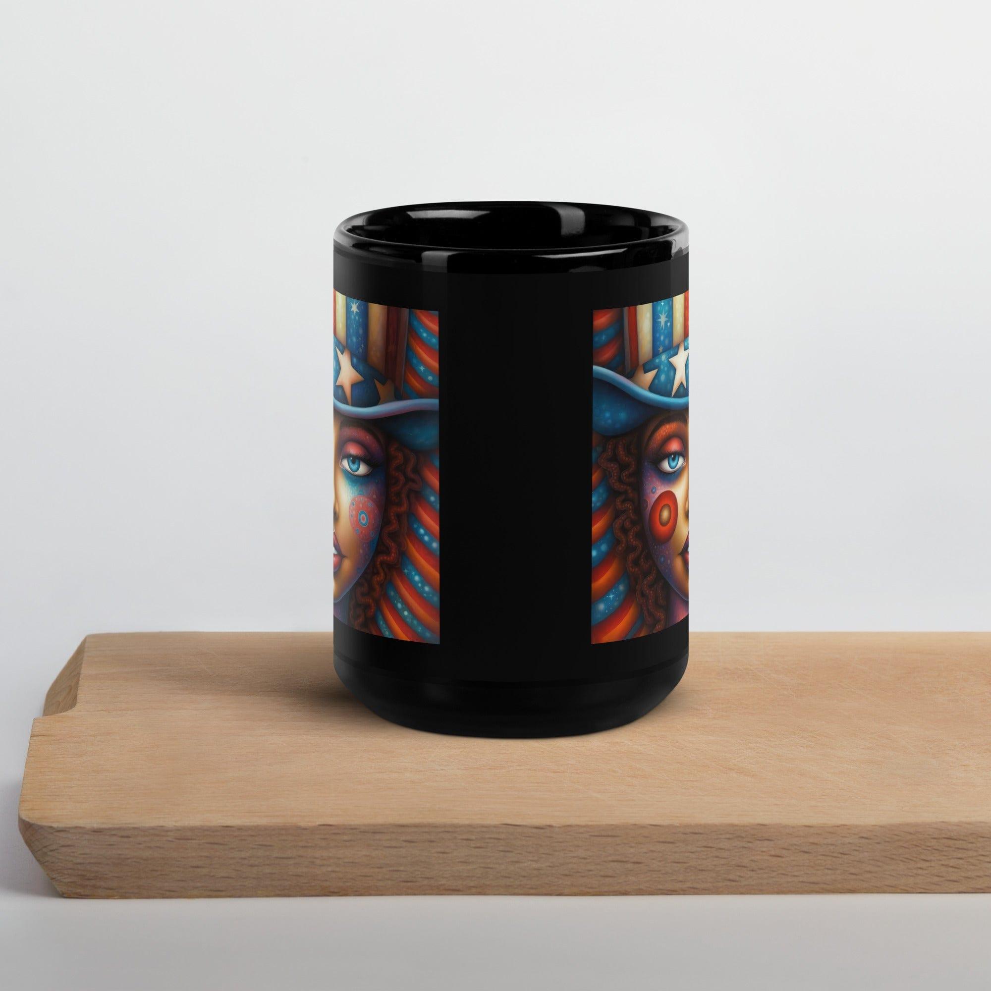 Red, White, And Blue Blaze Black Glossy Mug - Beyond T-shirts