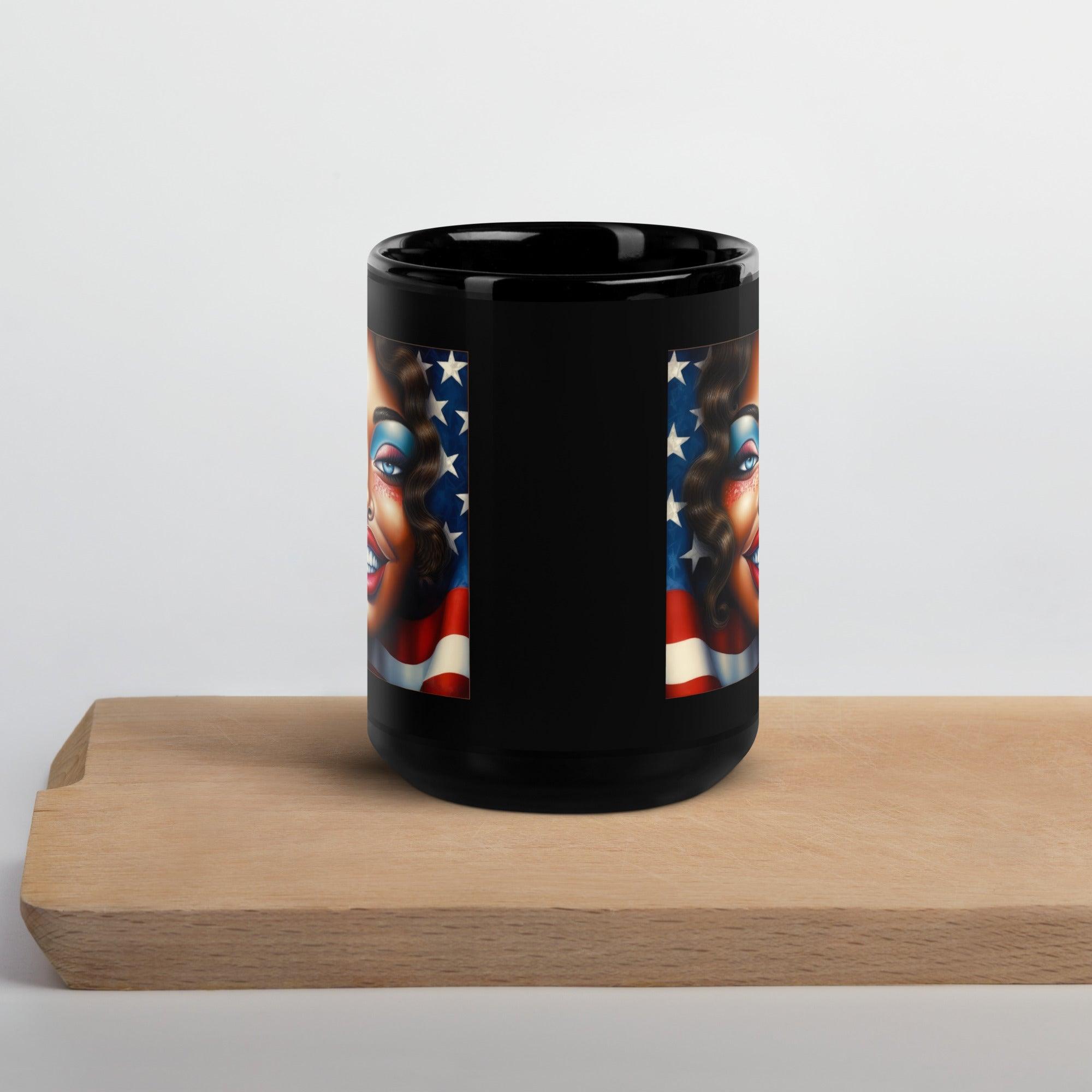 Red, White, And Blue Bliss Black Glossy Mug - Beyond T-shirts