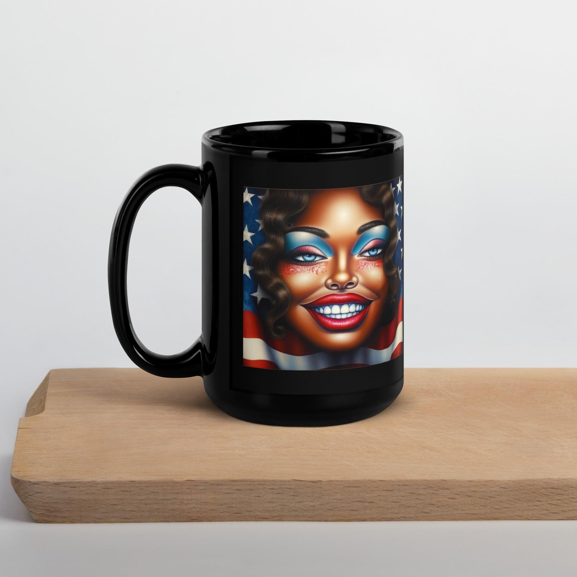 Red, White, And Blue Bliss Black Glossy Mug - Beyond T-shirts