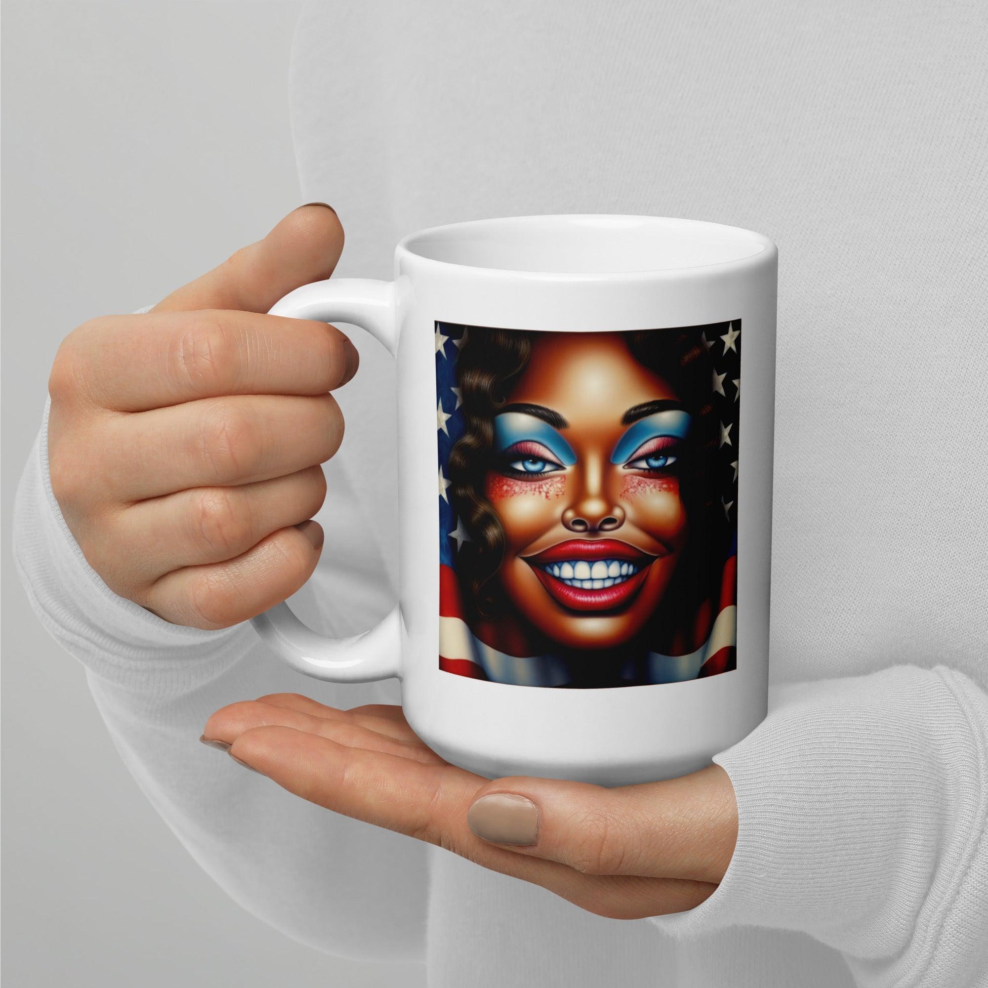 Red, White, And Blue Bliss White Glossy Mug - Beyond T-shirts