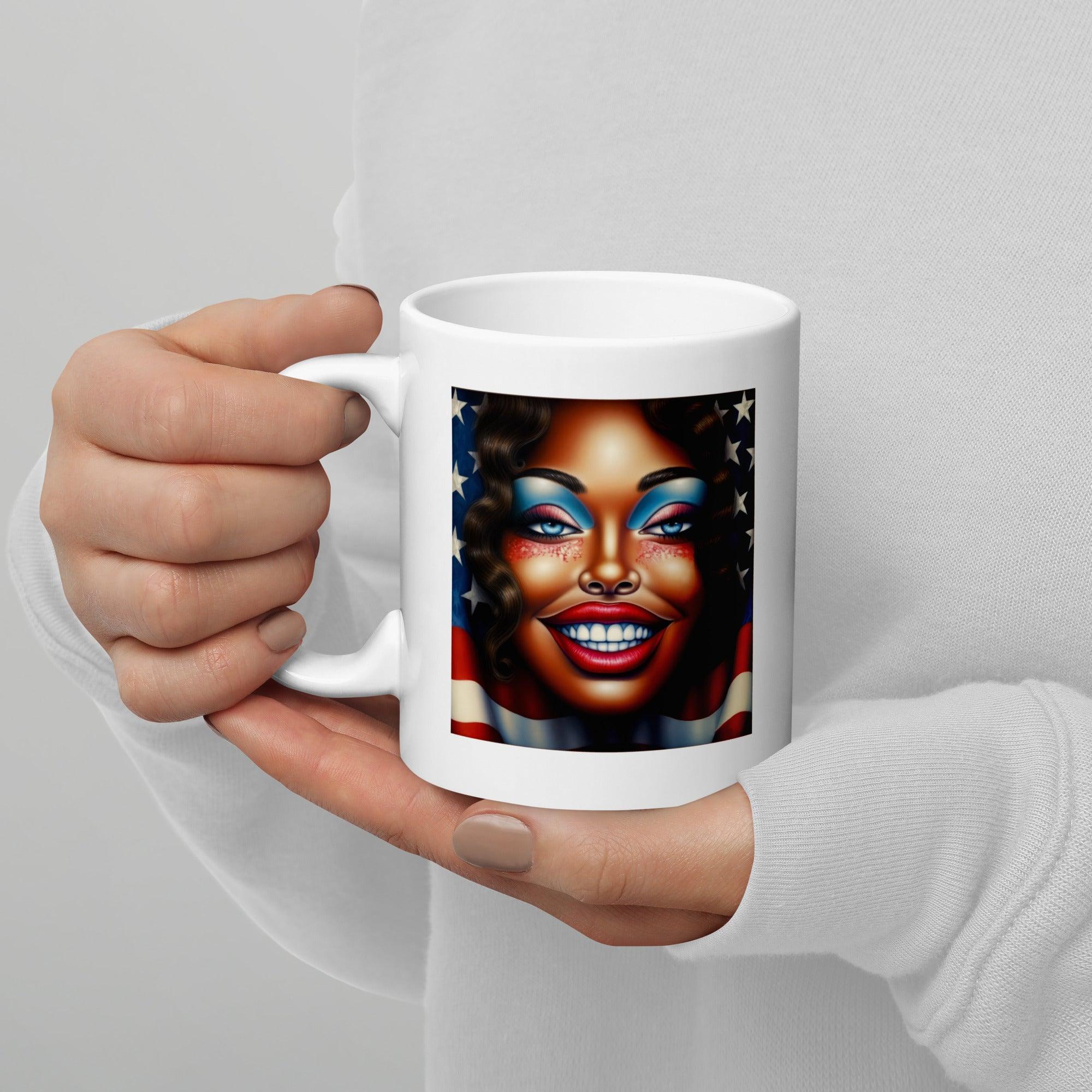 Red, White, And Blue Bliss White Glossy Mug - Beyond T-shirts