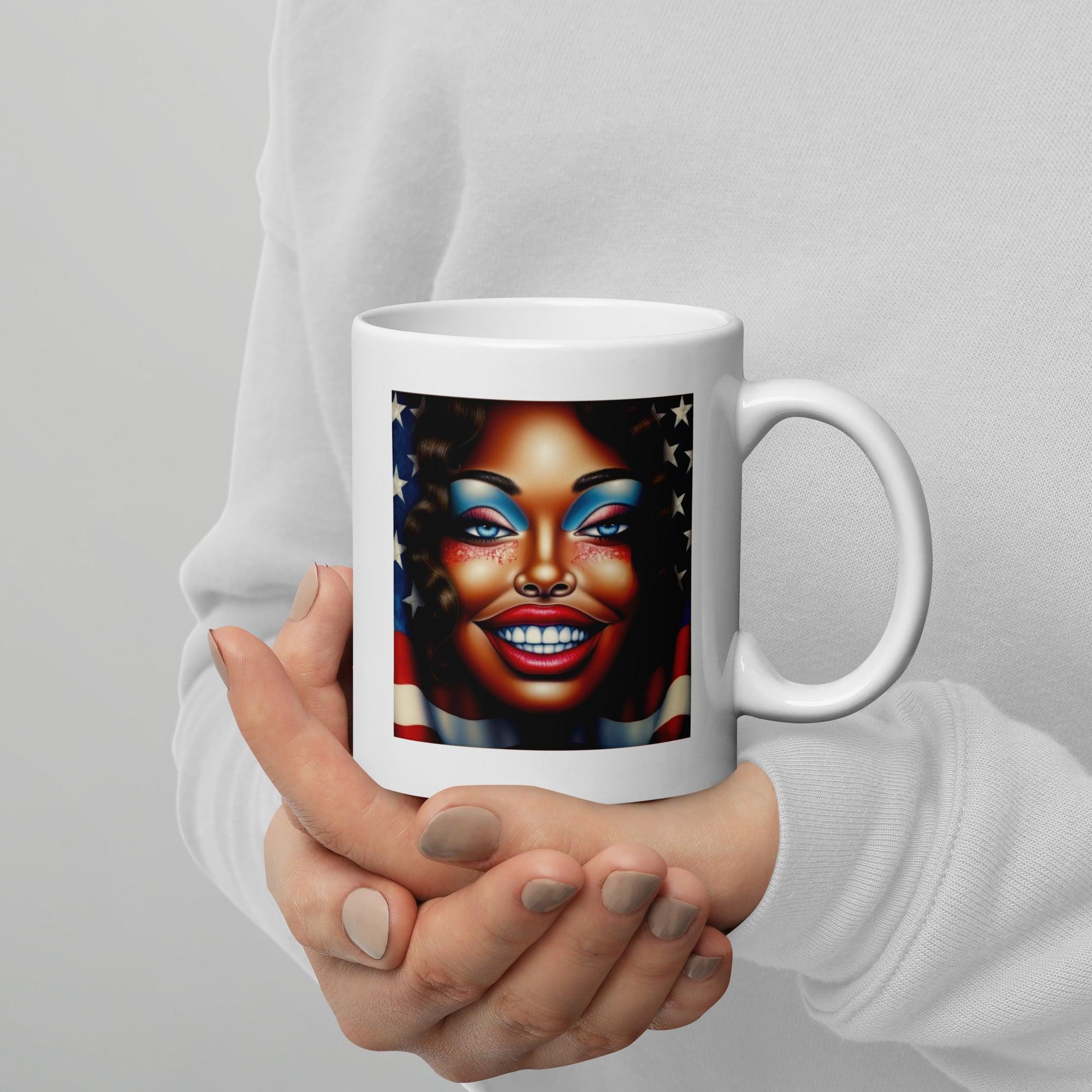 Red, White, And Blue Bliss White Glossy Mug - Beyond T-shirts