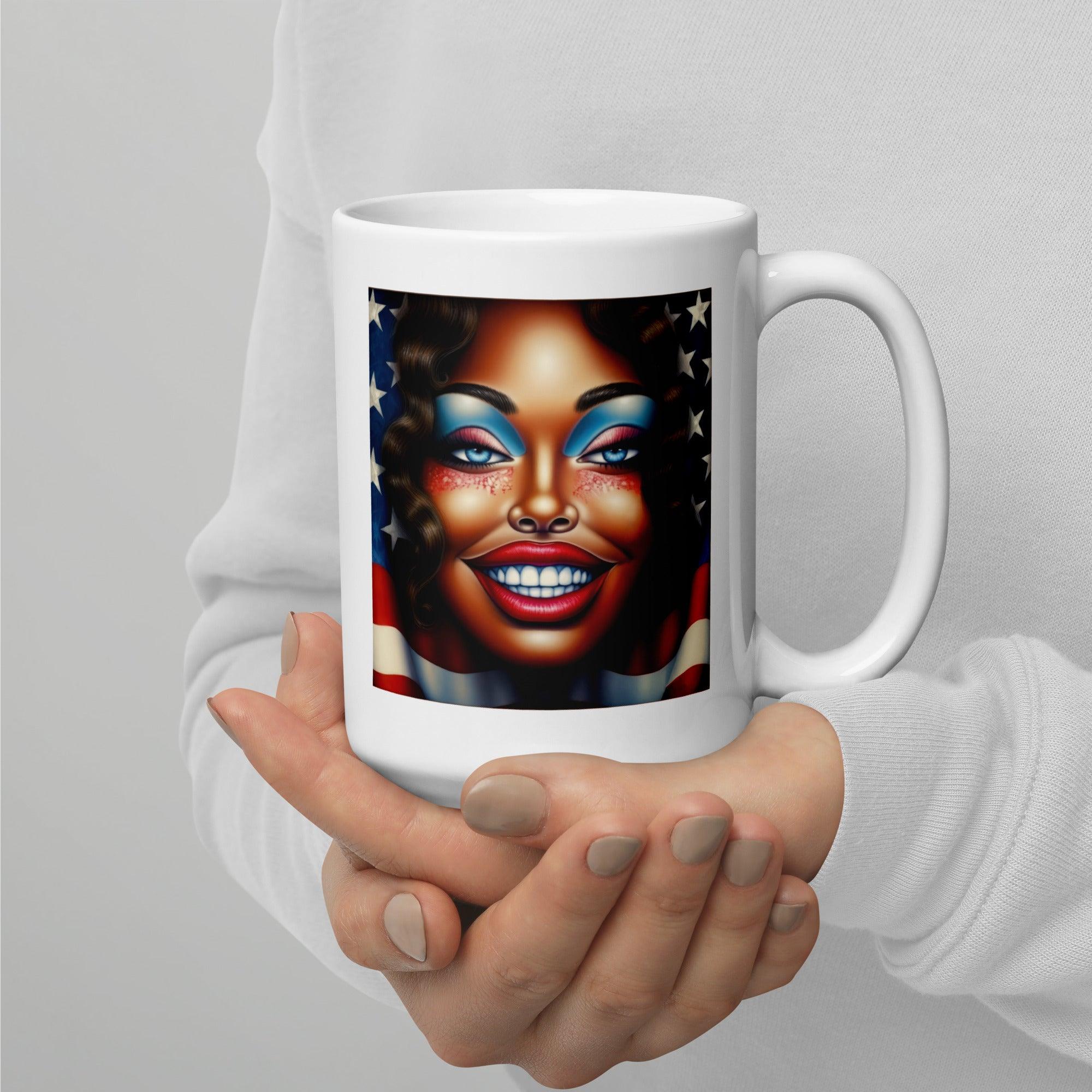 Red, White, And Blue Bliss White Glossy Mug - Beyond T-shirts