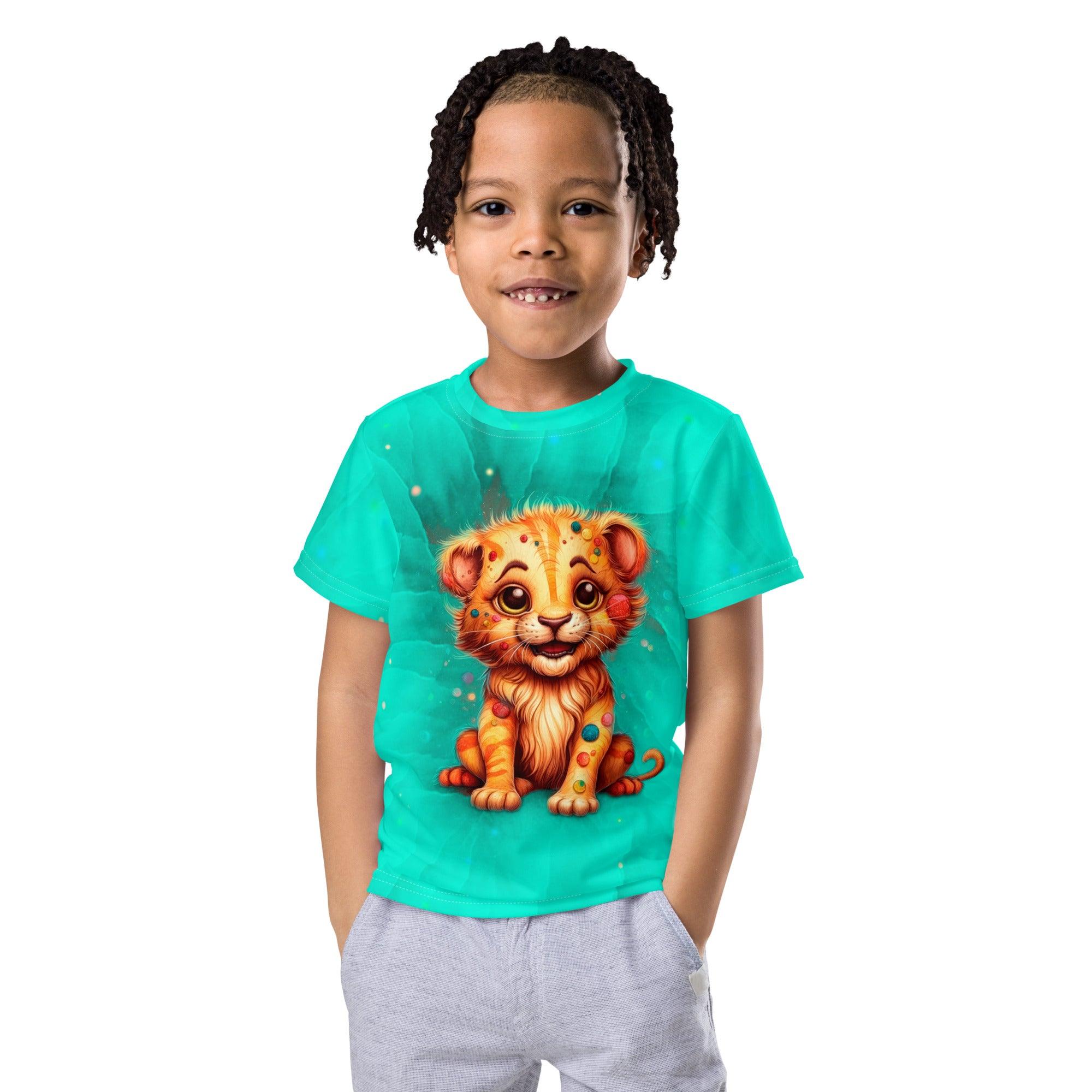 Kid modeling the Regal Gaze Collection crew neck T-shirt outdoors.