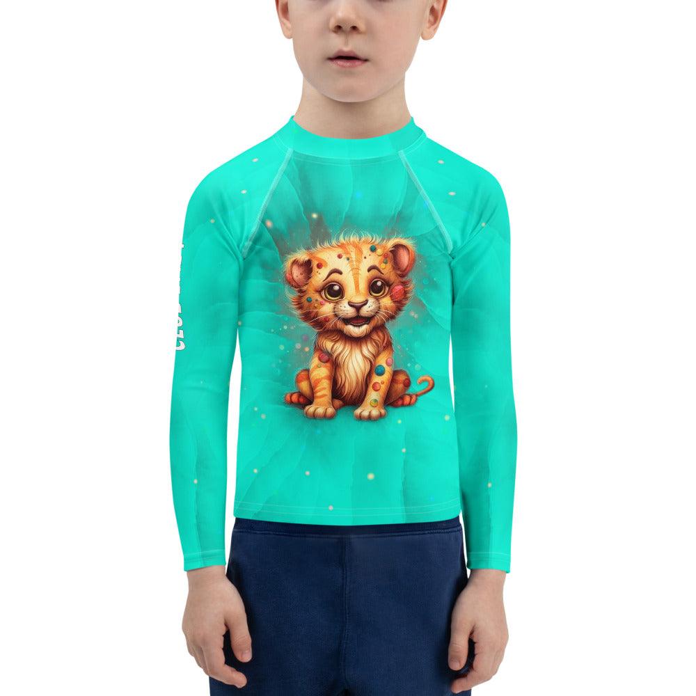 Child wearing Regal Gaze Collection rash guard swimming in the pool.
