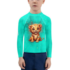 Child wearing Regal Gaze Collection rash guard swimming in the pool.