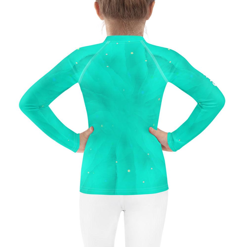 Close-up of the Regal Gaze kids rash guard fabric and pattern.