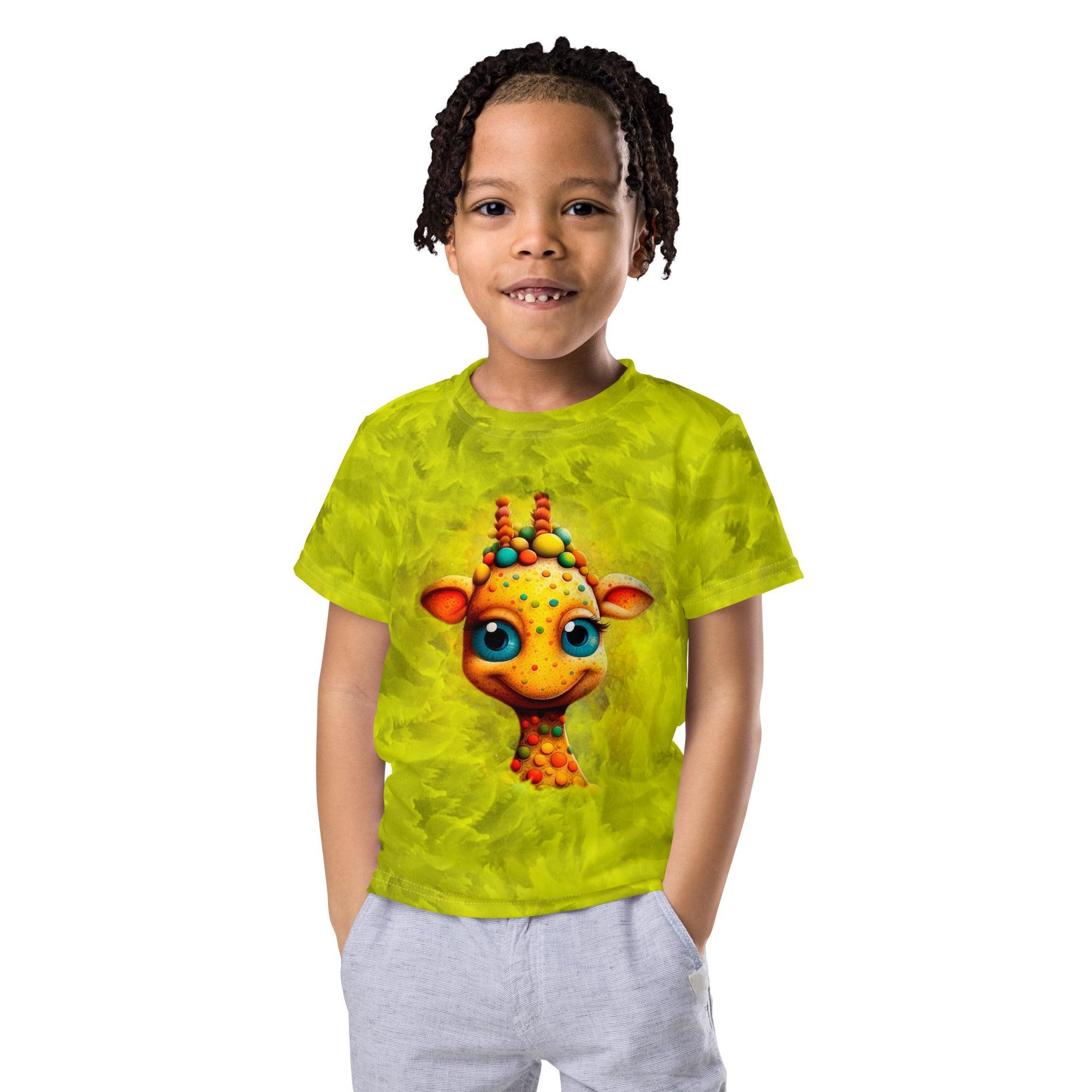 Side view of child modeling the Regal Iris Parade Crew Neck T-shirt.