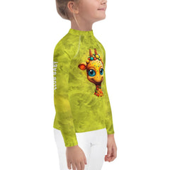 Group of children wearing different sizes of Regal Iris Parade rash guards.