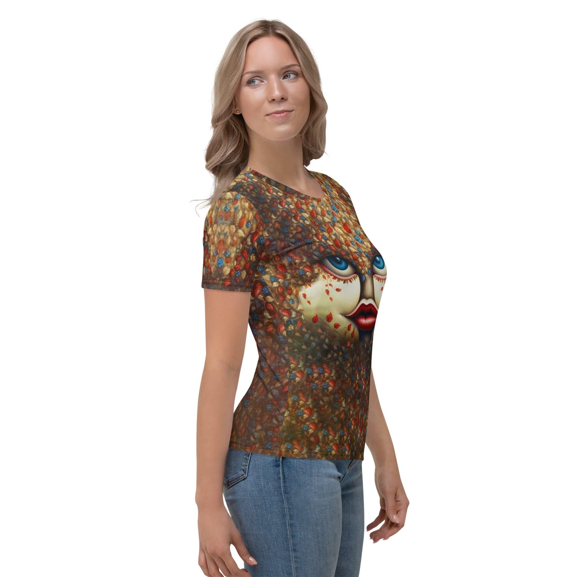 Artistic and bold Revolutionary Murals Women's T-shirt laid flat.