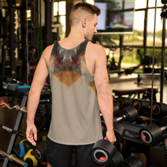Comfortable men's Rhapsodic Reverie tank top in a breathable fabric, perfect for hot days.