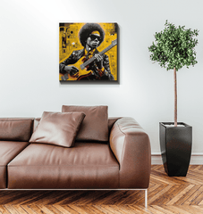 Rhythm and fire themed wrapped canvas for modern living rooms.