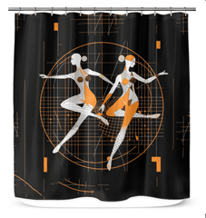 Elegant shower curtain featuring rhythmic feminine dance design for modern bathroom decor.