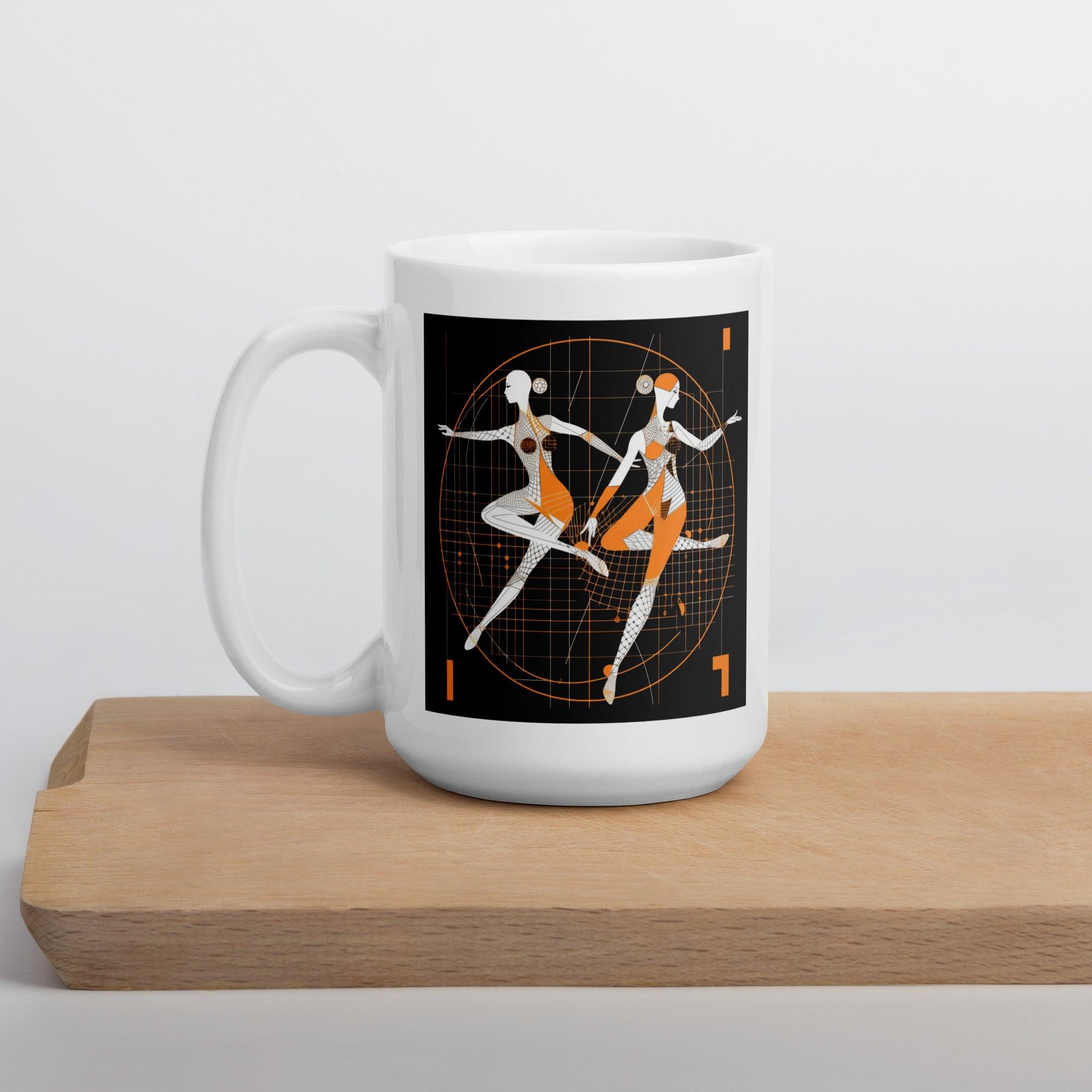 Dance-themed glossy mug in pristine white finish.