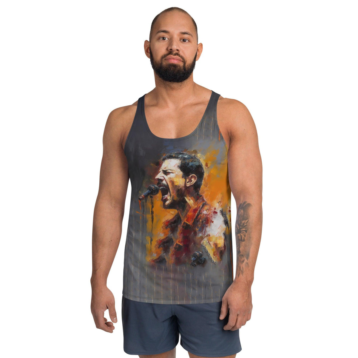 Rhythmic Revelry men's tank top on model