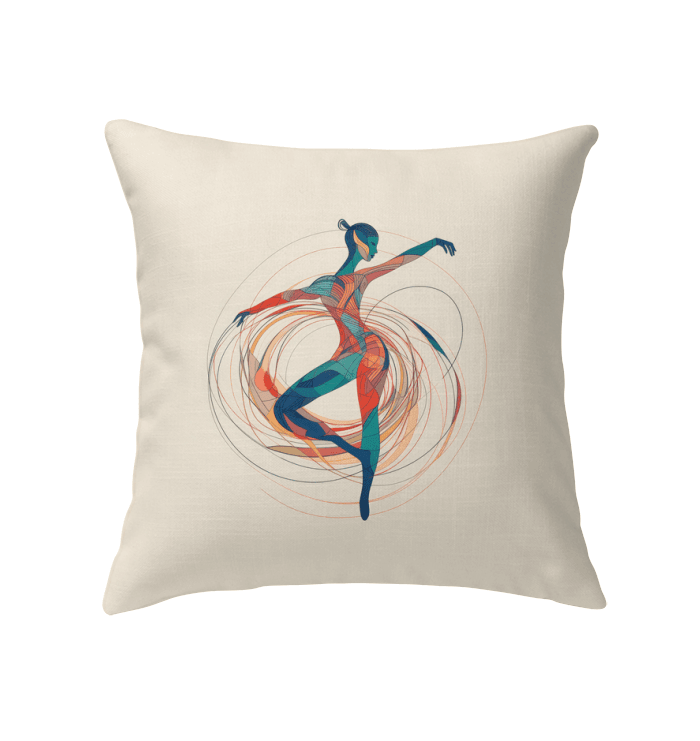 Decorative pillow with women's rhythmic dance attire design, perfect for home decor.