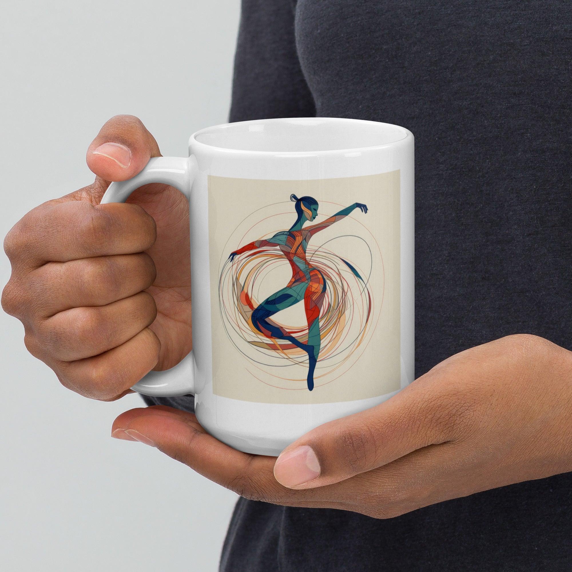 Dancer-inspired white glossy mug for beverage.