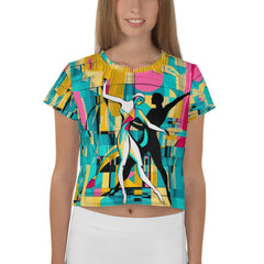 Chic and stylish all-over print balletic crop tee, blending elegance with comfort.