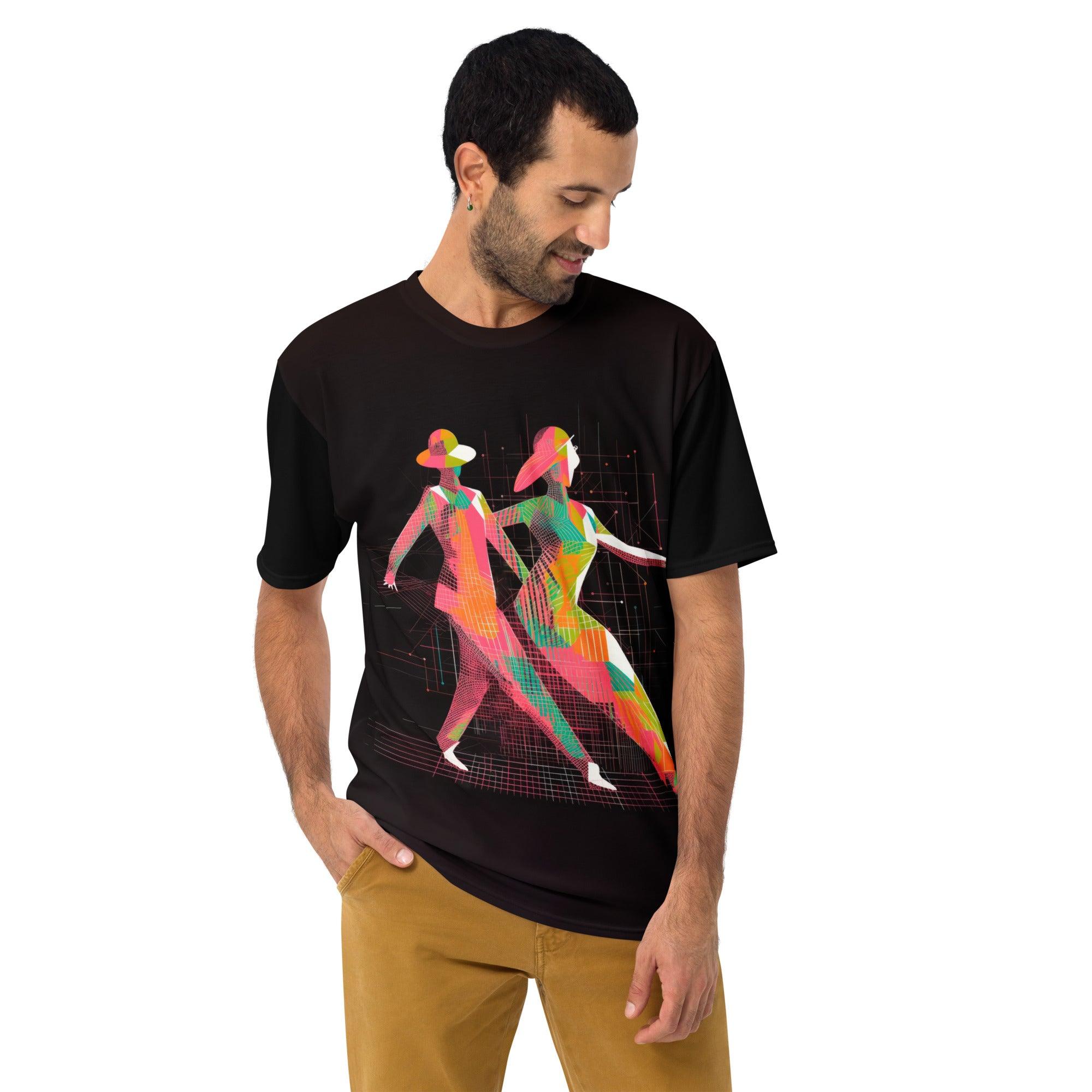 Man wearing sensational balletic style T-shirt showcasing elegant design.