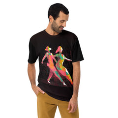 Man wearing sensational balletic style T-shirt showcasing elegant design.