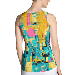 Durable cut and sew tank top with sensational balletic design.