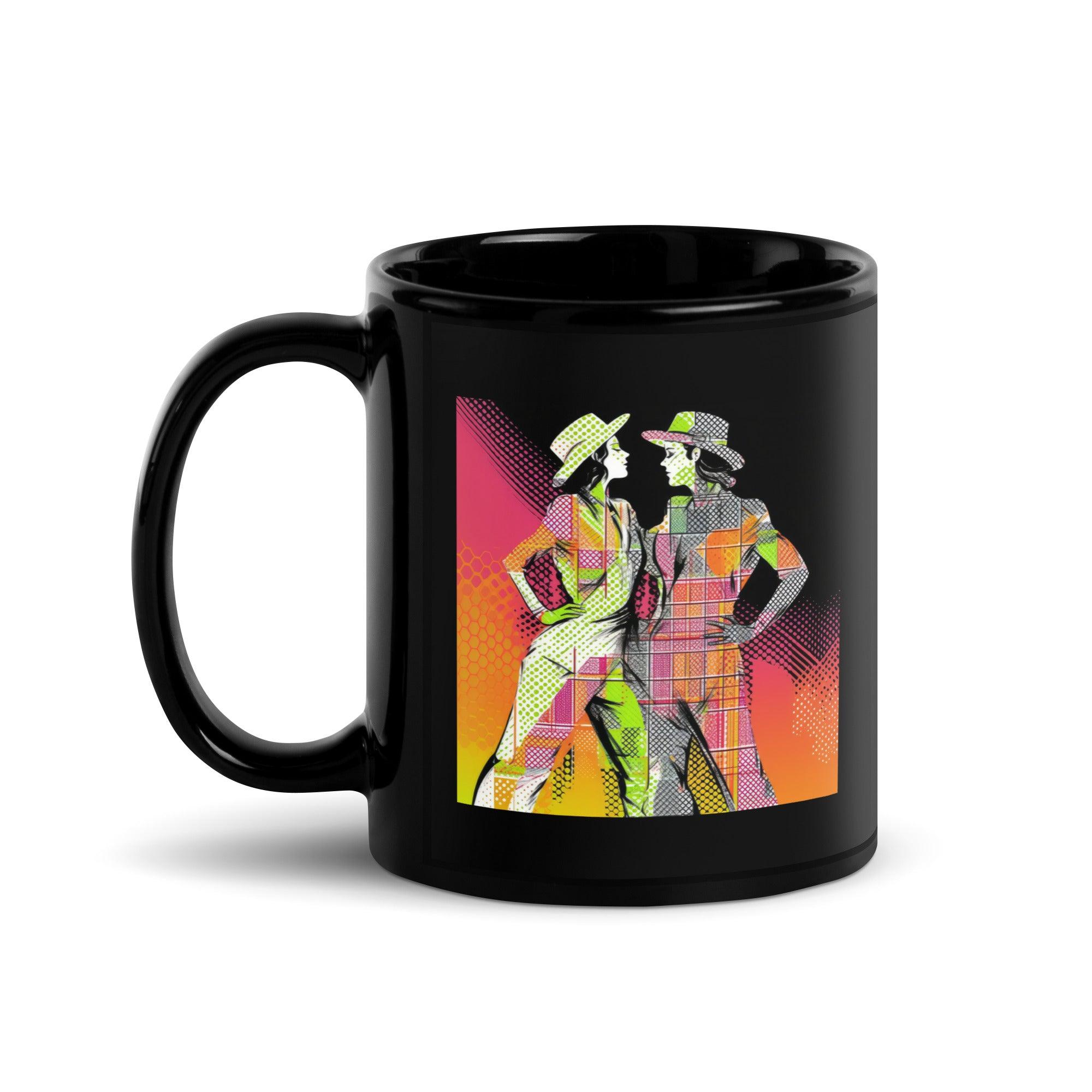 Elegant dance-themed black glossy mug on display.