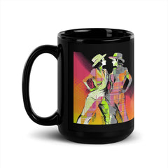 Sensual dance design on a sleek black glossy mug.