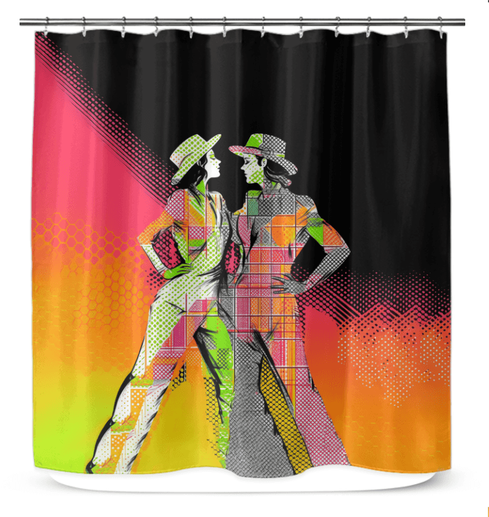 Artistic shower curtain with graceful dance motion design for bathroom decor.