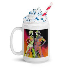 Stylish white mug featuring a sensual dance motif.