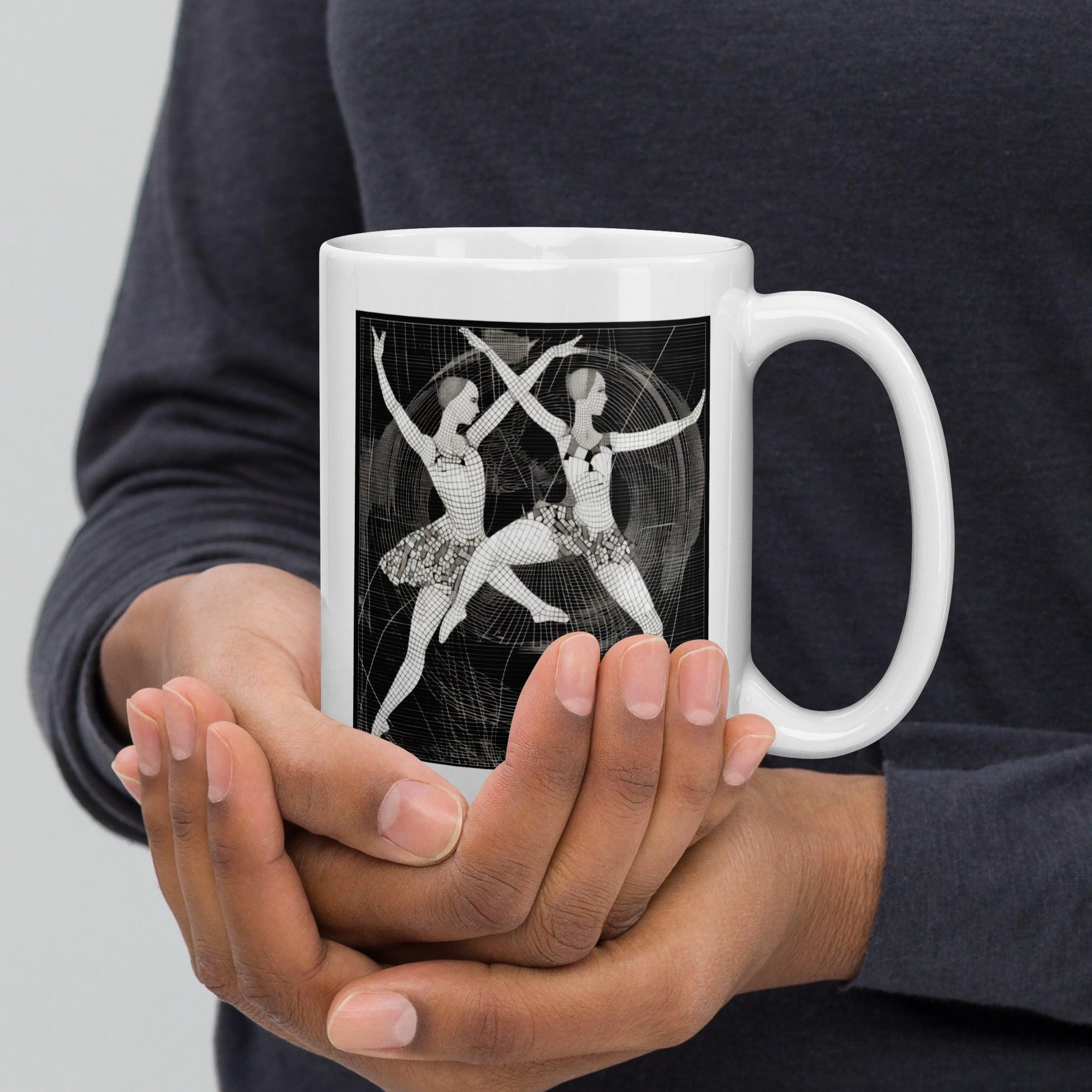 Stylish white mug featuring sensual women's dance attire print