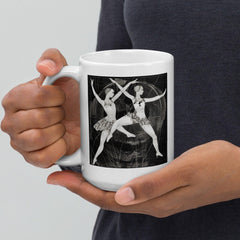 Glossy white mug with unique dance-inspired artwork