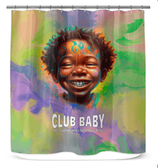 Seraphic Sparkling Eyes Shower Curtain in a brightly lit bathroom.