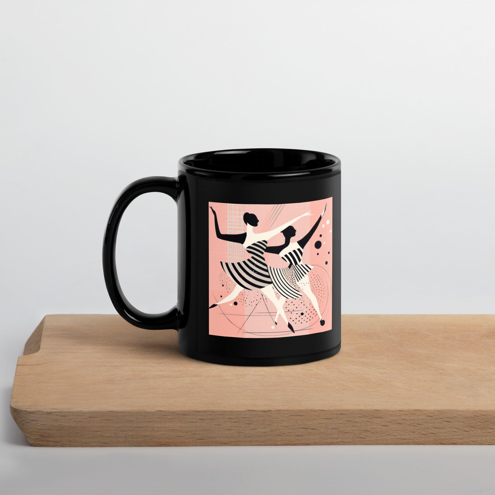 Elegant dance-themed glossy black mug for coffee enthusiasts