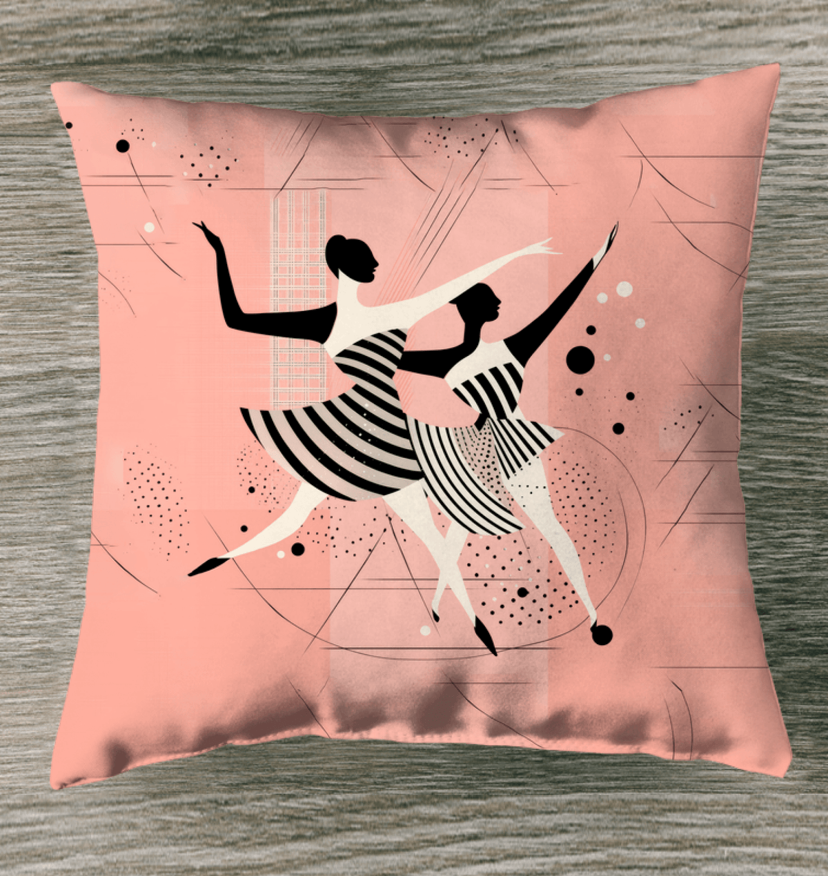 Serene Feminine Dance Motion design on an indoor decorative pillow