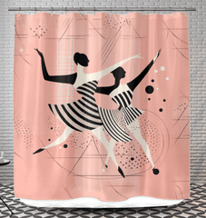 Elegant shower curtain featuring a serene feminine dance motion design for stylish bathrooms.