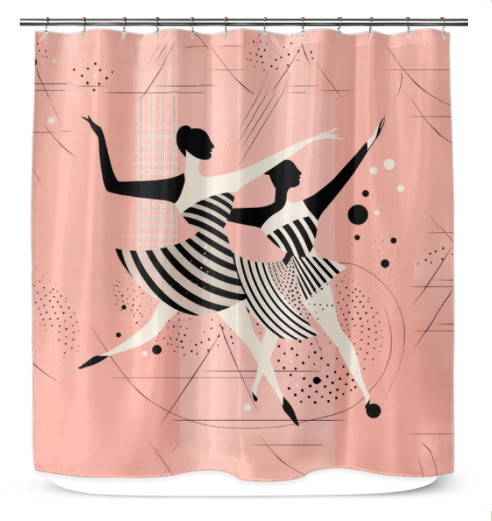 Graceful dancer silhouette shower curtain, enhancing bathroom decor with motion and elegance.