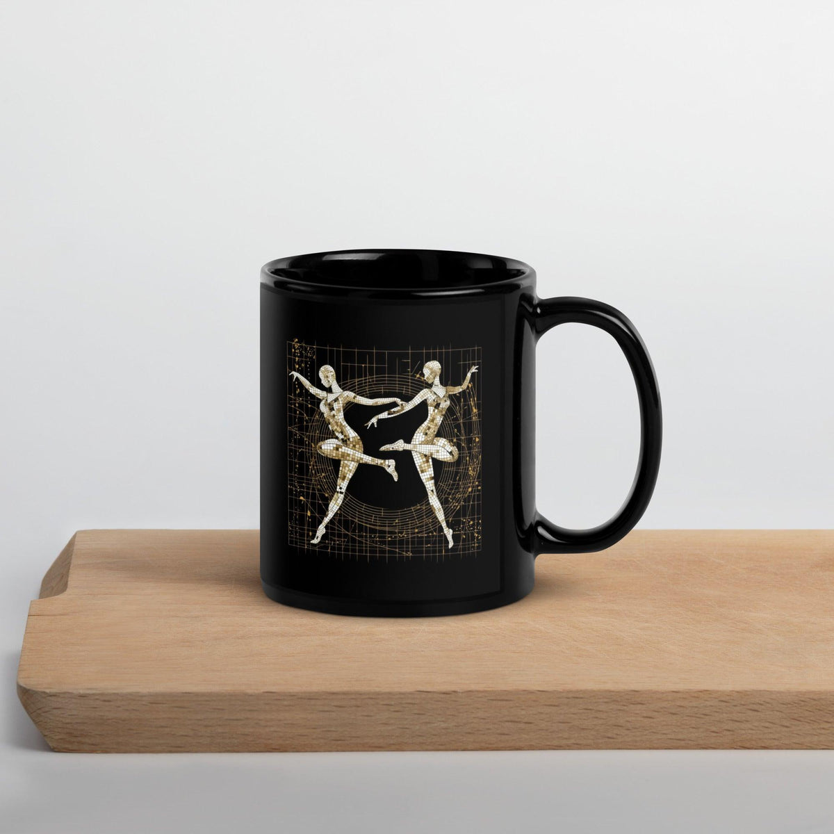 Black glossy mug with serene feminine dance style design