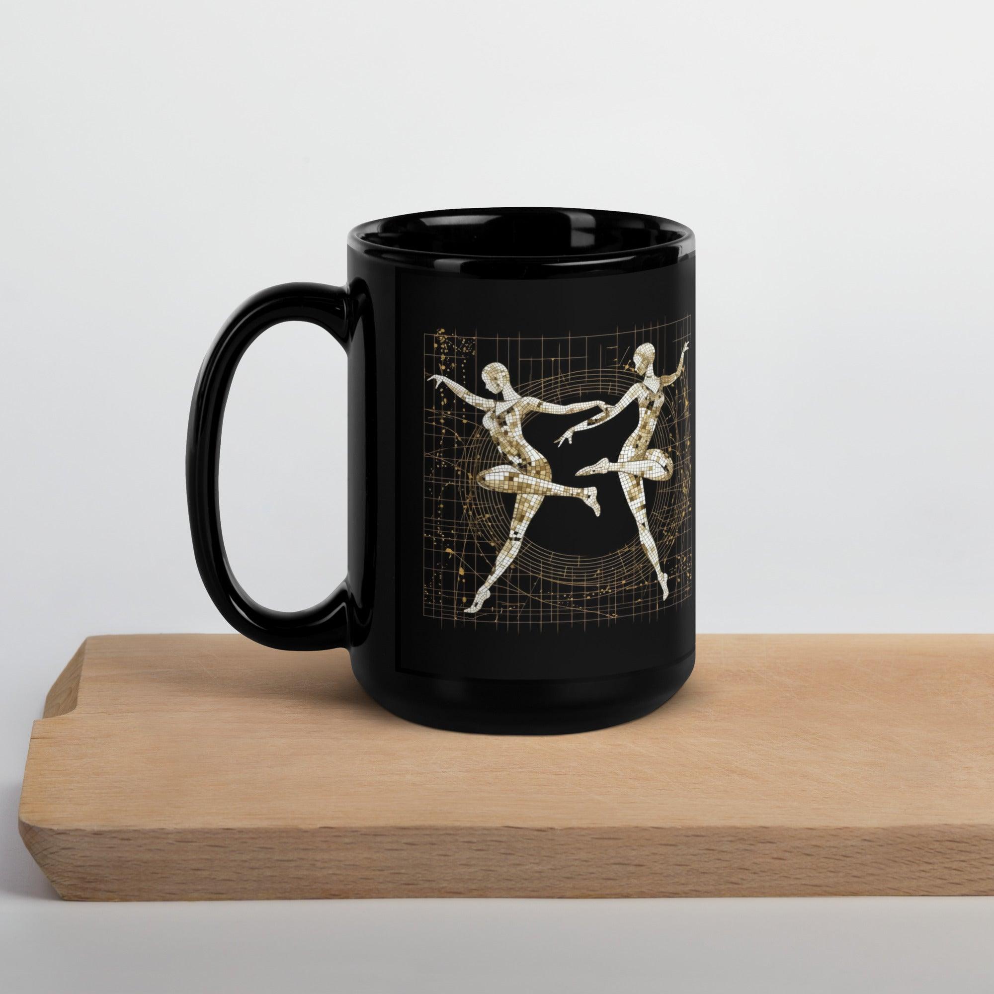 Stylish black mug with glossy finish and dance motif