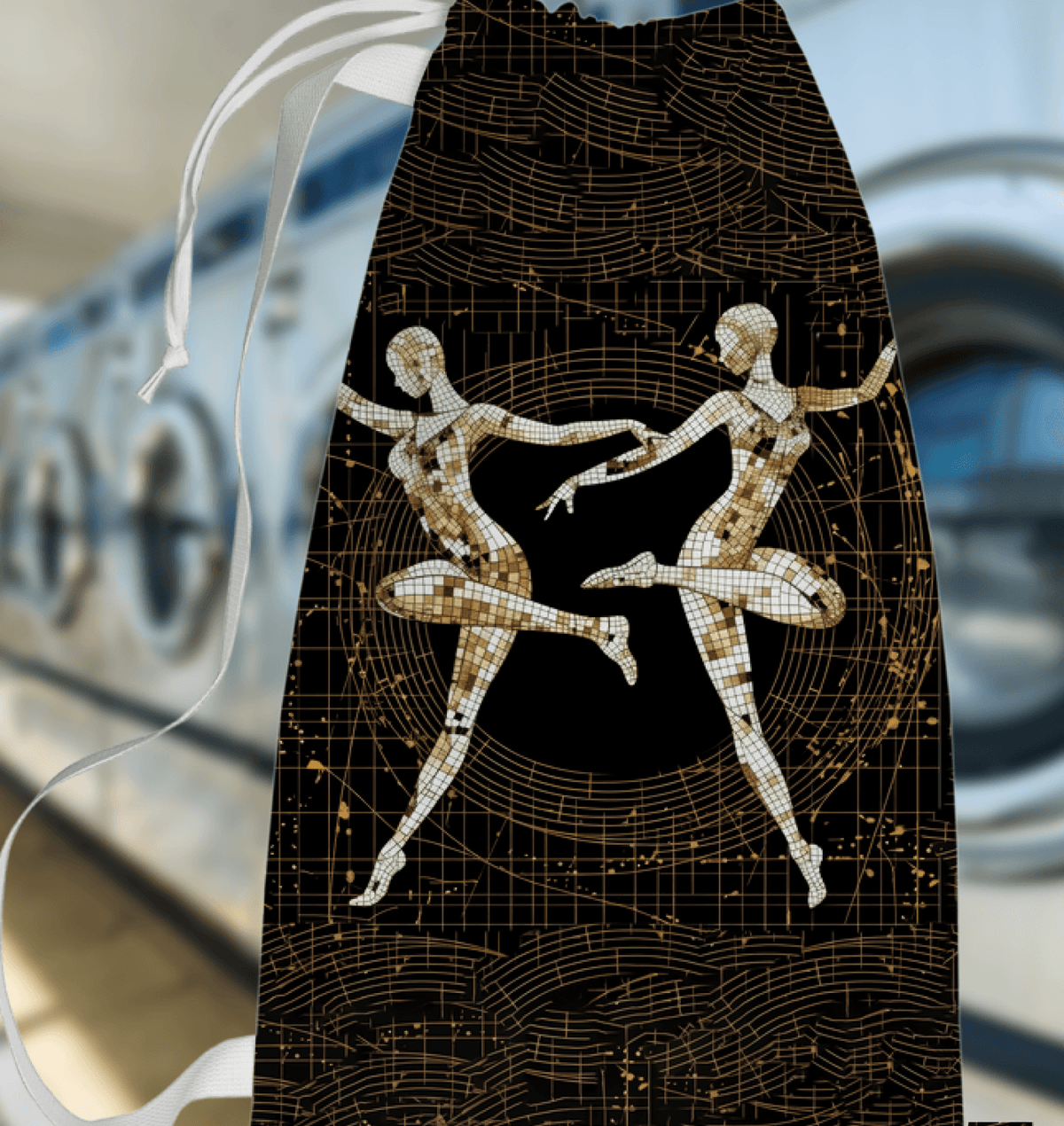 Elegant feminine dance-inspired design on a serene laundry bag