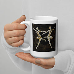 Glossy white mug with artistic dance style decoration